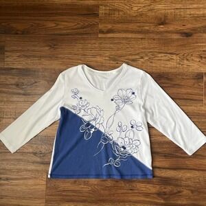 Vintage 3/4" Sleeve Patchwork Tshirt Women‎ Small Rhinestone Floral Cottage boho